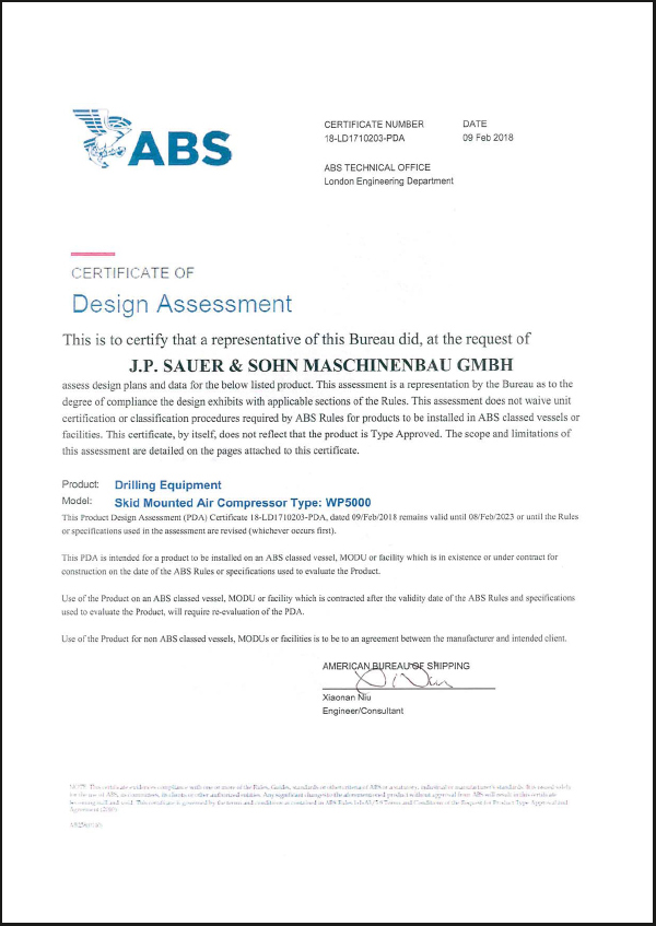 foto certificate abs drilling equipment en sauer compressors
