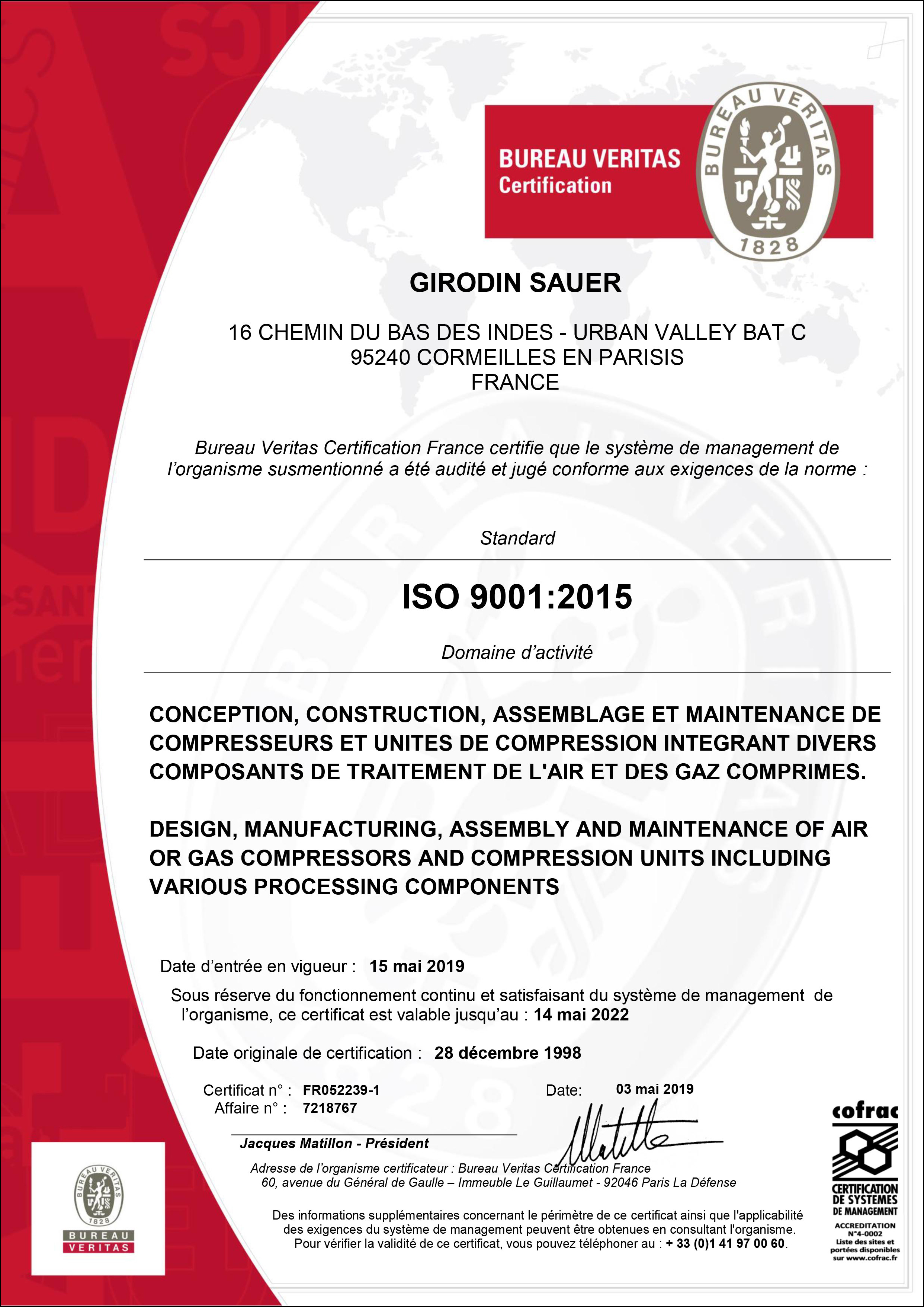CERTIFICAT GS ISO 9001 2015