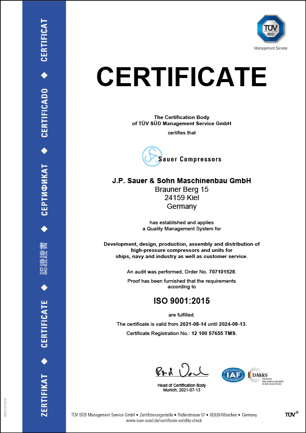 ISO 9001 2015 TUV SUD en ex 2024