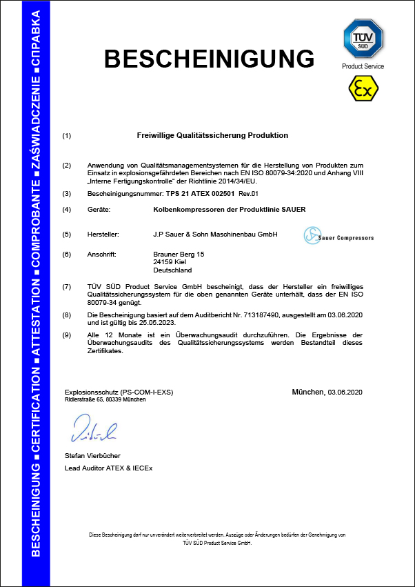 JPSS certificate TPS 21 ATEX 002501 DE rev01